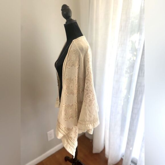 Free People Embroidered Beaded Wool Blend Cardigan Shawl Kimono Size XS - Picture 10 of 16